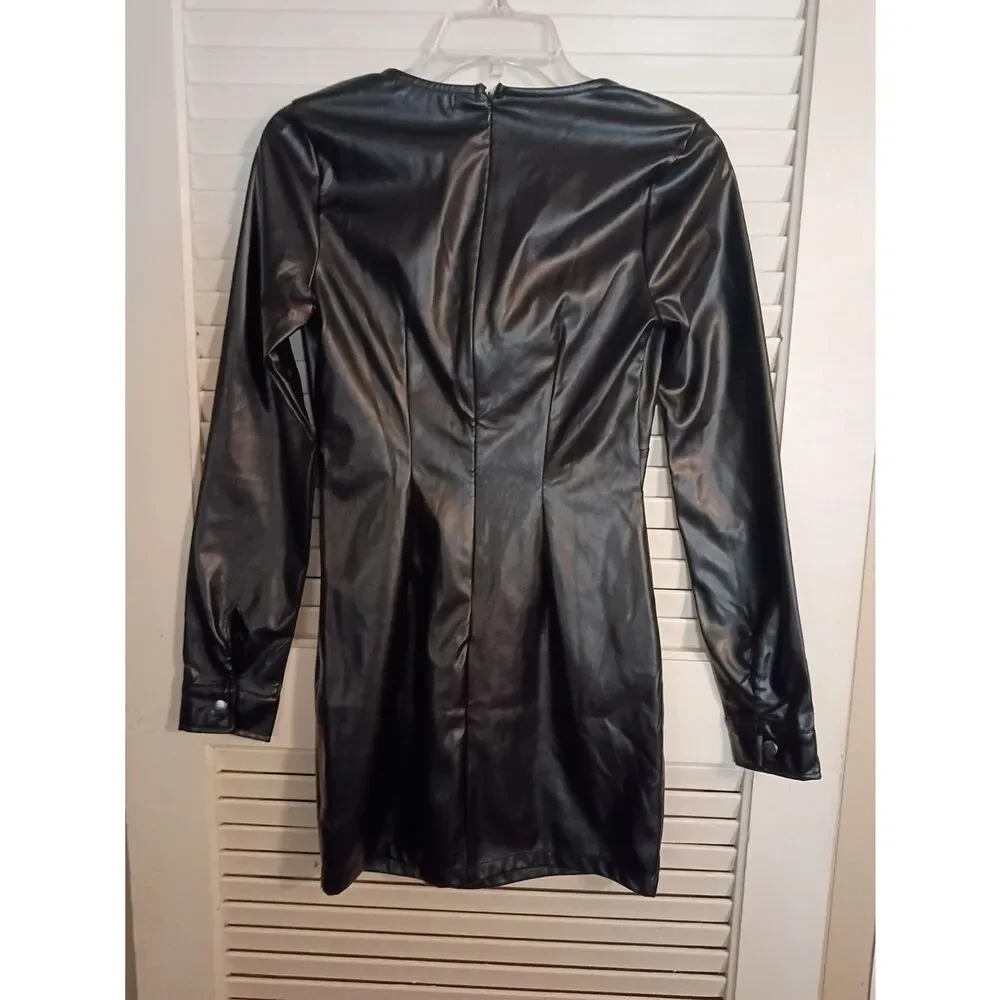 Forever 21 Black Faux Leather Twist-Front Mini Dress